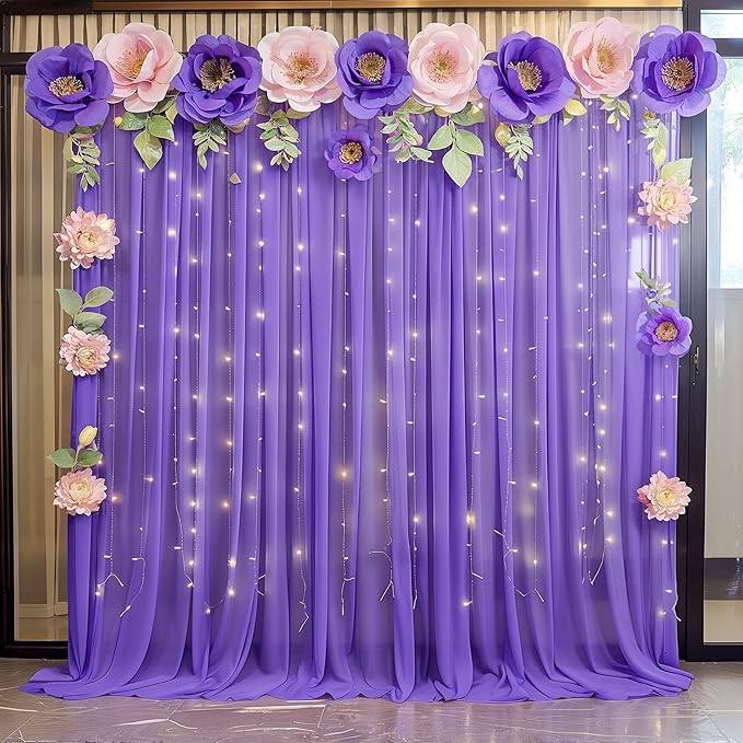 10ft x 10ft Purple Backdrop Curtains, Wrinkle-Free Sheer Chiffon Fabric Photo - Image 7