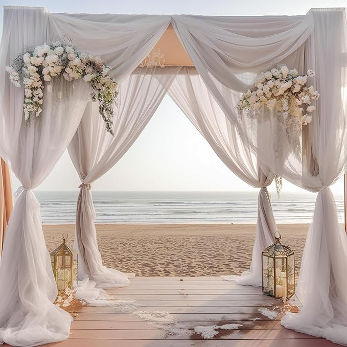 PARTISKY 10ftx7ft Taupe Chiffon Backdrop Curtains, Wrinkle-Free Sheer Fabric - Image 5