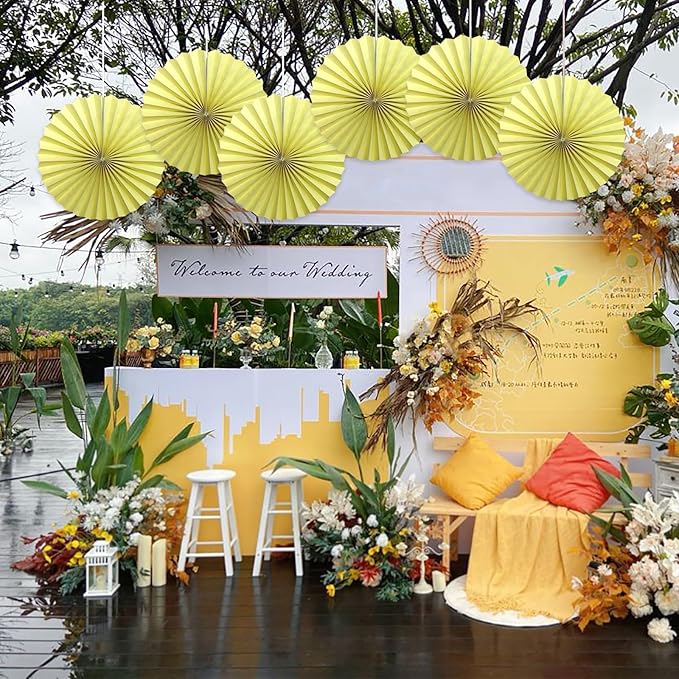 BARTHEW Yellow Hanging Paper Fans, Color Party Decorations, Bee Themed - Image 4