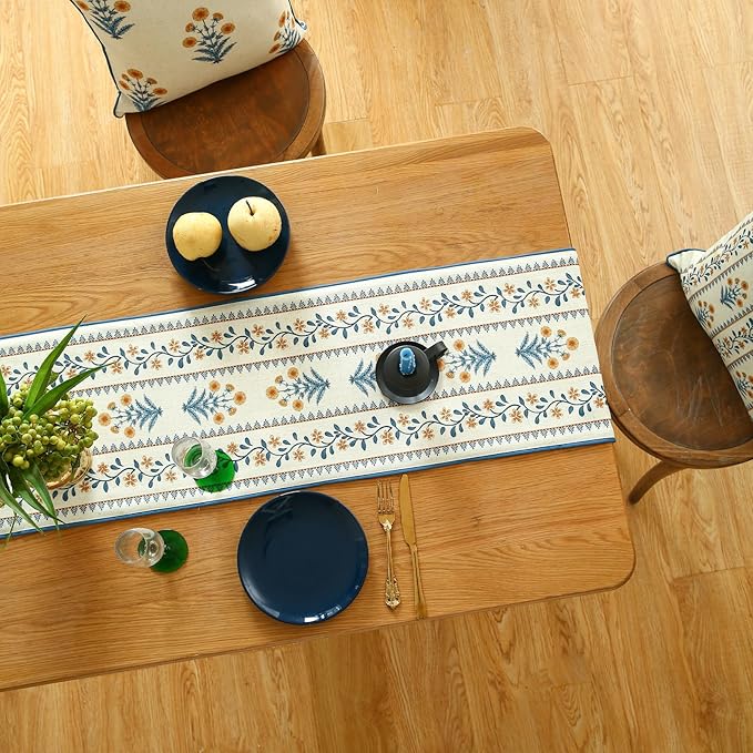 ISAENNE Designer Pale Yellow Elegant Linen Table Runner 87 Inches Long - Image 8