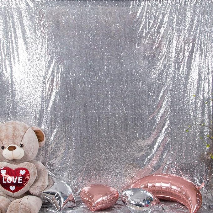 JYFLZQ Silver Sequin Backdrop Curtains 6ft x 8ft 1 Panel Glitter Photo Booth - Image 2