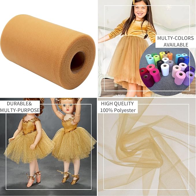 Gold Tulle Fabric Rolls 6 Inch by 100 Yards Fabric Spool Tulle Ribbon - Image 4