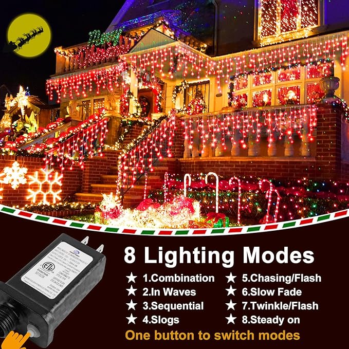 KNONEW Christmas Lights Outdoor Decorations 400 LED 33ft 8 Modes Curtain Fairy - Image 2