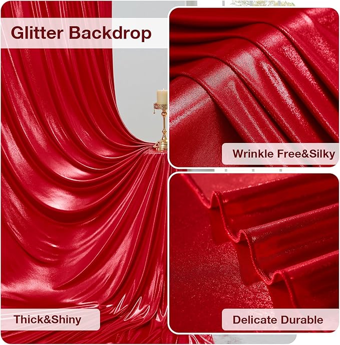 20x10 ft Wrinkle Free Red Sequin Backdrop Curtain - Image 5