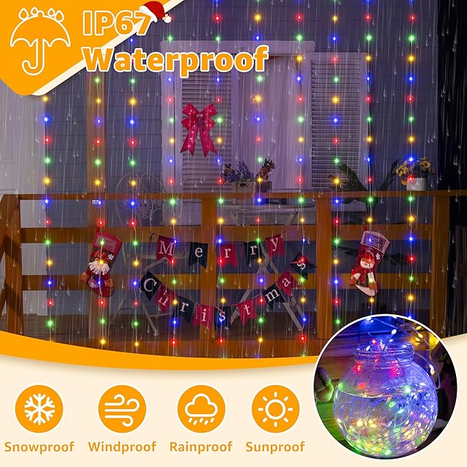 Ollny Curtain Lights 300 LED 9.8FT x 9.8FT, Connectable IP67 Waterproof Outdoor - Image 3