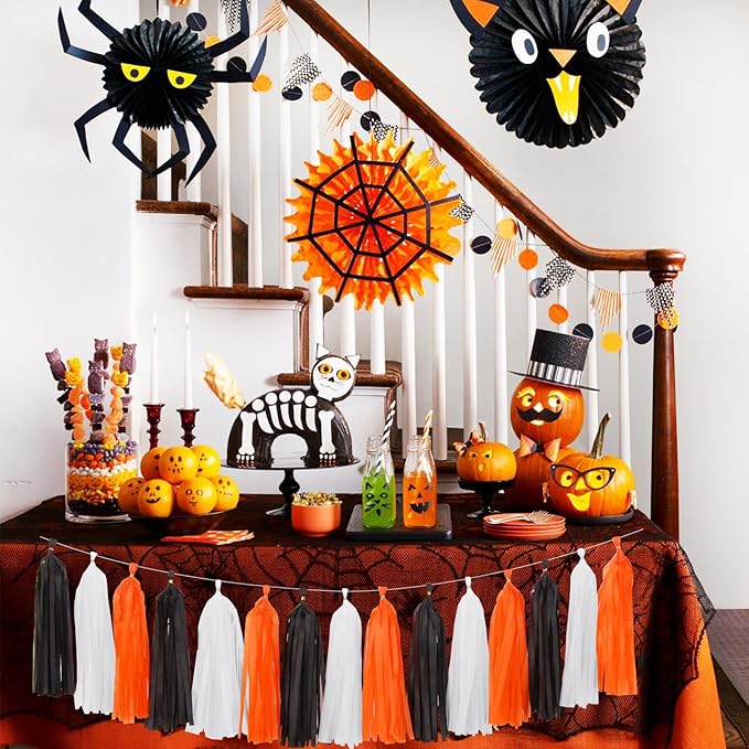 Black-White Orange Halloween Party-Decorations Tassel-Garland - Image 3