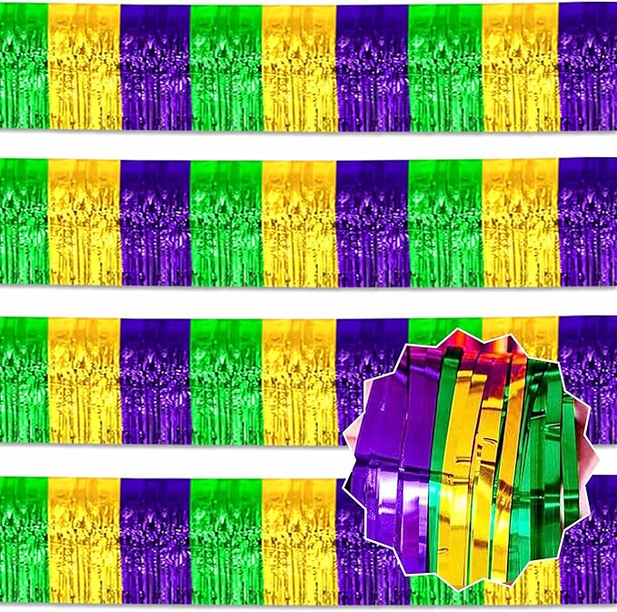 4 Pack 10 Ft Gold Green Purple Foil Fringe Garland Metallic Streamers Tinsel by LANTIANCHEN
