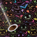 LeZakaa Halloween Pumpkin Wrapping Paper Roll, Neon Pumpkin Witch Hat Bat by LeZakaa