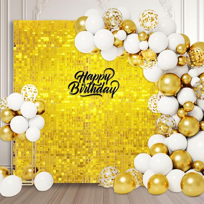 12PCS Gold Shimmer Wall Backdrop, Square Sequin Photo Backdrops Panel, Glitter by ZEBMOON