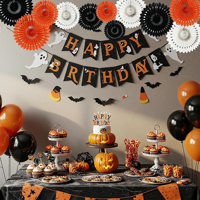 BEISHIDA Black Orange White Hanging Honeycomb Round Paper Fans Decoration Set - Image 5