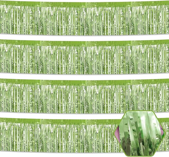 4 Pack 10 Feet Light Green Foil Fringe Garland Metallic Tinsel Streamers Banner by Ferwzsr