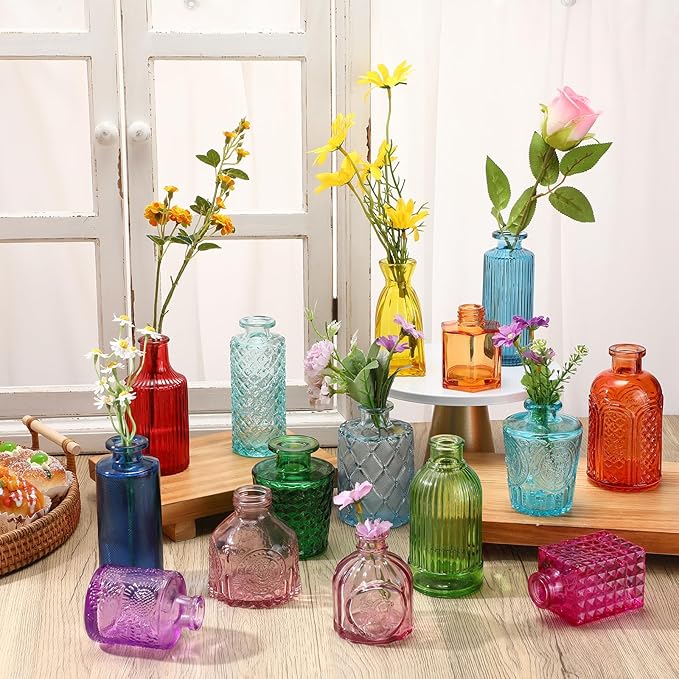 Yaomiao 30 Pcs Vases Bulk Colored Flower Glass Vases Bud Vintage Colored Glass - Image 5
