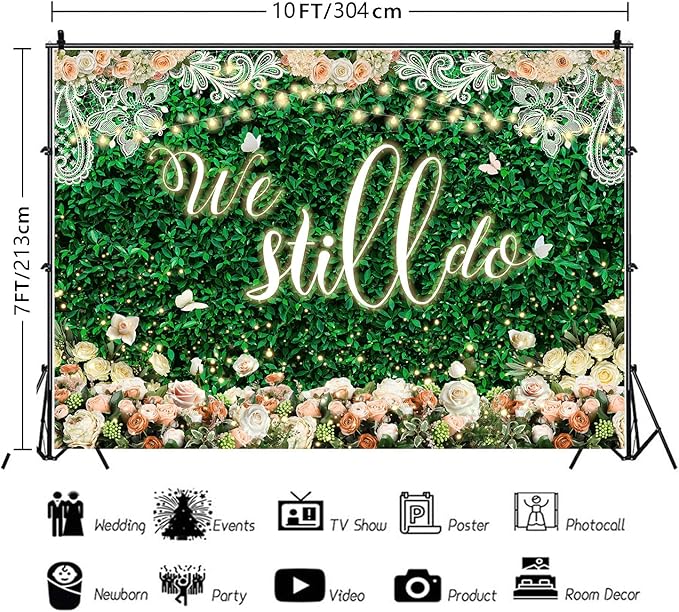 We Still Do Backdrop Green Leaves Lace Wedding Anniversary Photography - Image 3