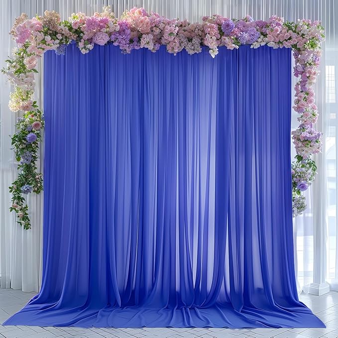 10ft x 10ft Royal Blue Backdrop Curtains, Wrinkle-Free Sheer Chiffon Fabric by WishCare