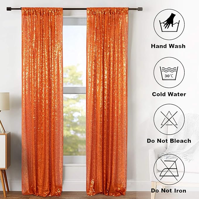ShinyBeauty Orange Sequin Backdrop Curtains 2 Panels 2FTx8FT Orange Sparkly - Image 7