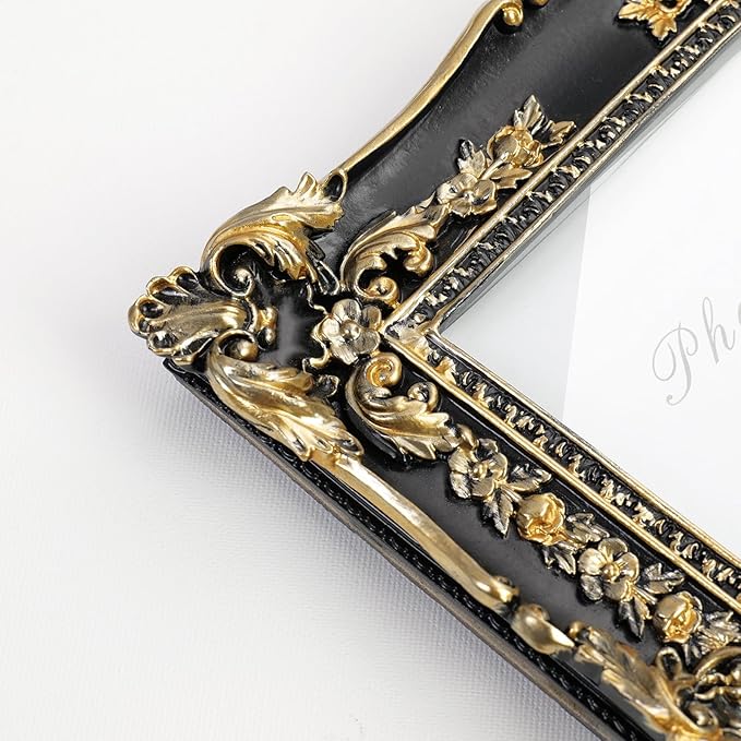 Cuspin Vintage Black and Gold Picture Frame 5x7, Ornate Baroque Resin - Image 2