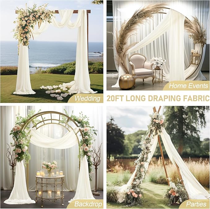 30" x 20Ft Wedding Arch Draping Fabric, 1 Panel Ivory Sheer Curtain Drapes - Image 9