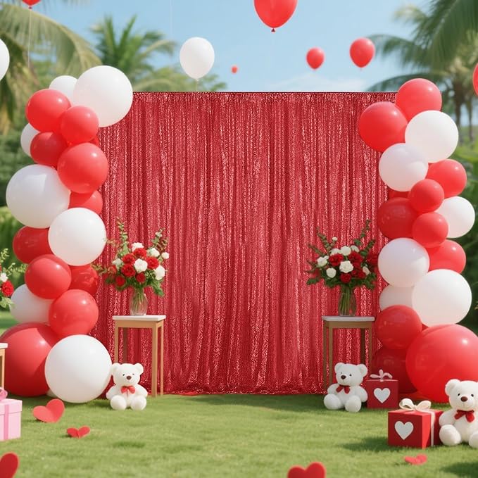 Red Sequin Backdrop Curtain 2 Pieces 2FTx8FT Glitter Photography Backdrop - Image 3