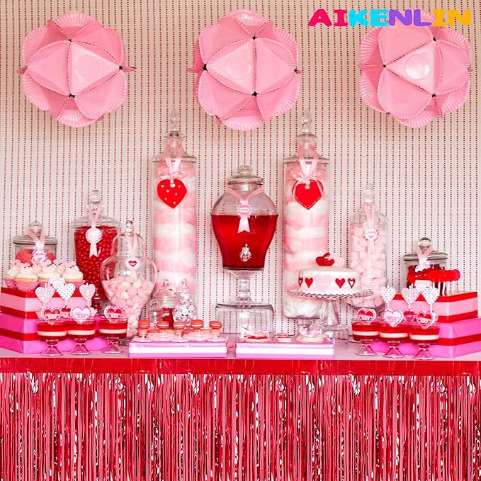 6 Pack 29x108 Inch Metallic Foil Fringe Tinsel Table Skirts Banner - Image 4