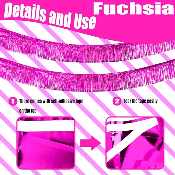 6 Pack 10 Feet Pink Metallic Foil Fringe Garland Rectangular Banner - Image 3
