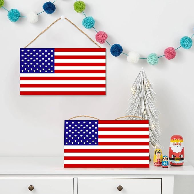 American Flag Door Hanging Sign，Farmhouse Patriotism Artwork Decorations Signs - Image 4
