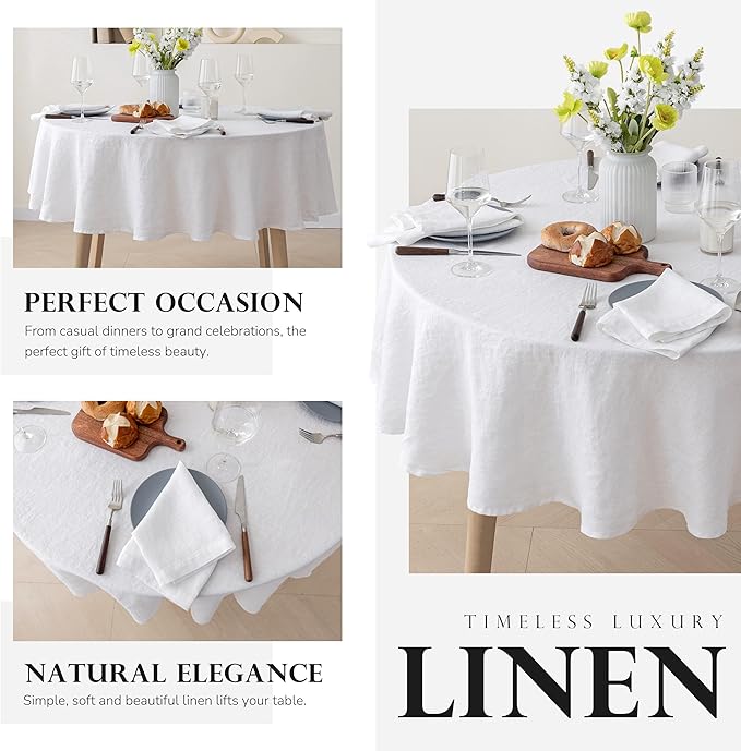 100% Pure French Linen Tablecloths, 90Inches Round Table Clothes - Image 5