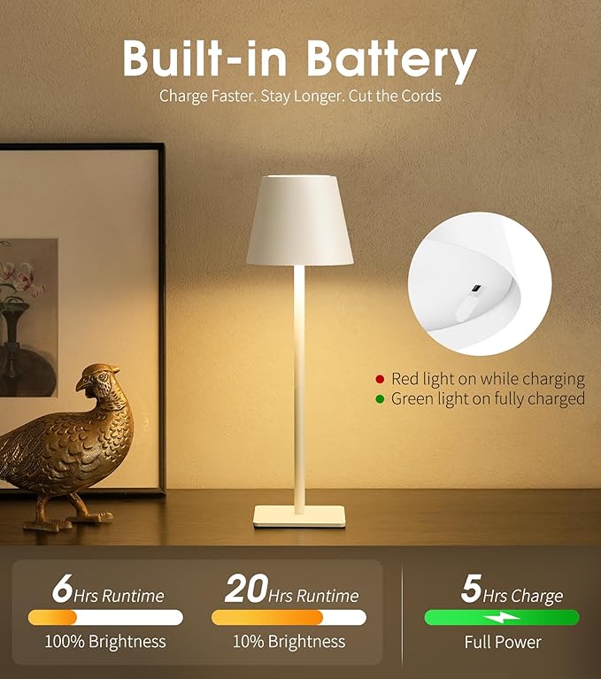 UME 3 Pack Cordless Table Lamp, Battery Operated Lamp - Image 5