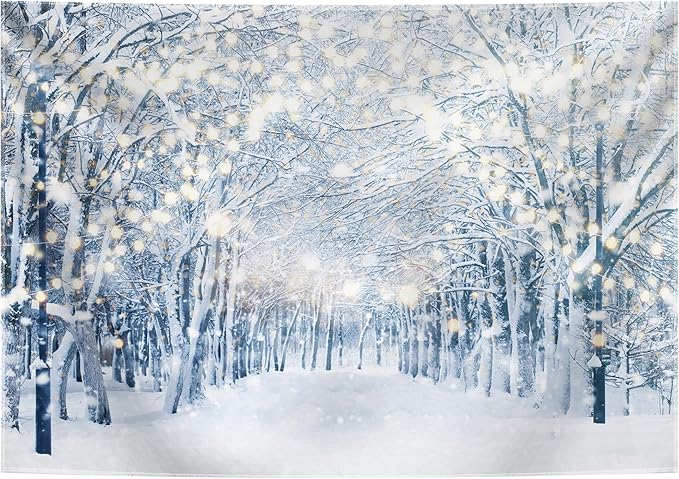 10x8FT Winter Snowy Scene Photography Backdrop Wonderland Snowflake Tree Snow by LIVUCEE