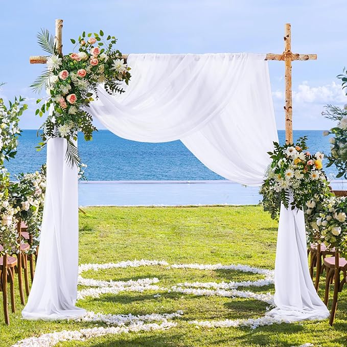 SiinvdaBZX 2 Panels Wedding Arch Draping Fabric 30" x 20Ft White Sheer Chiffon - Image 4