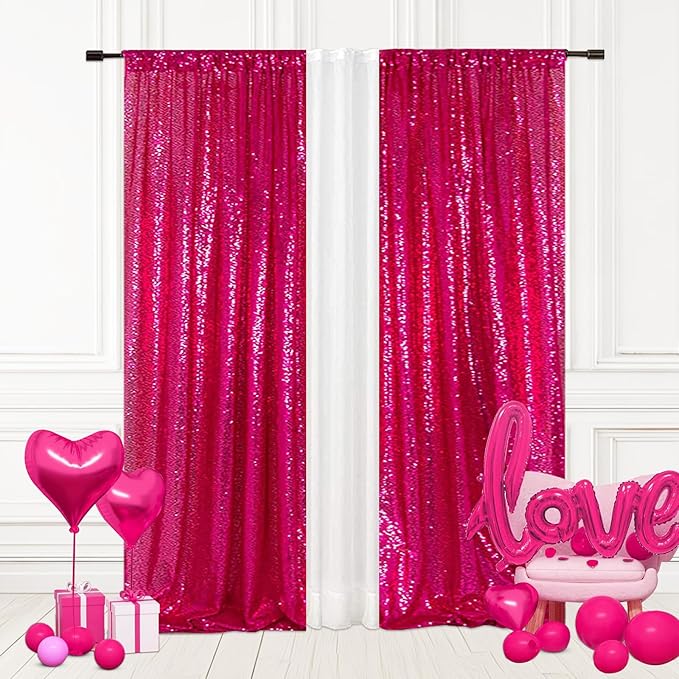 Eternal Beauty Sequin Backdrop Curtains, 2x8 Ft-2 Panels Hot Pink Back Drop by EternalBeauty