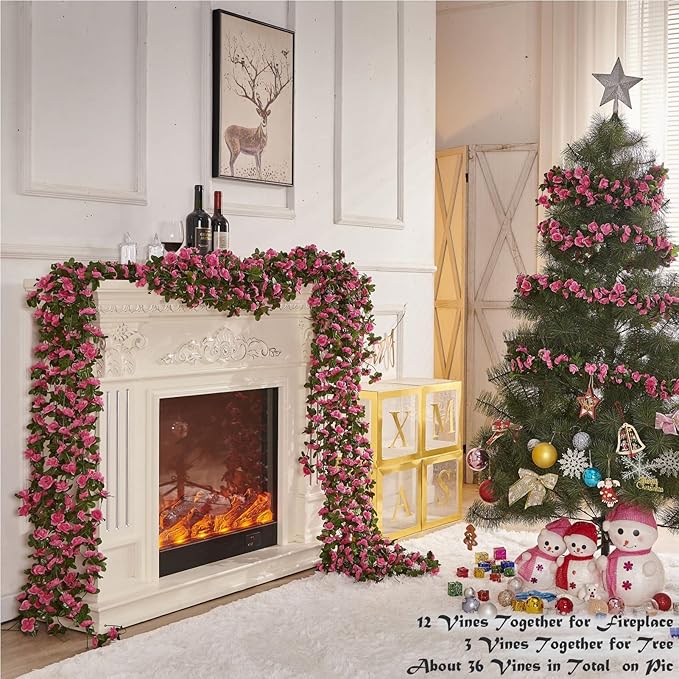 8 Pcs x 8.2 ft Flower Garland Artificial Rose Vine Flowers - Image 3