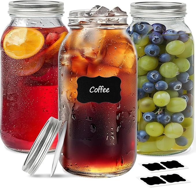 ComSaf Large Mason Jars 64oz Half Gallon 3 Pack, Wide Mouth Mason Jars by ComSaf