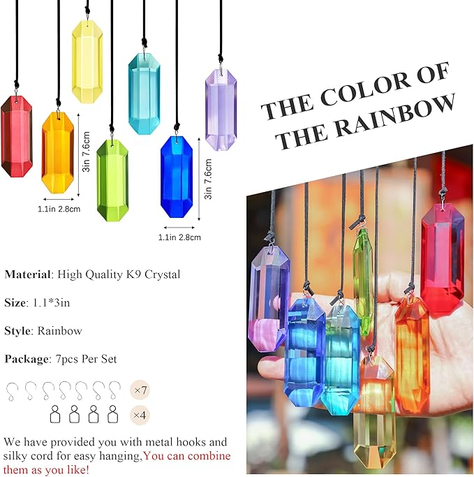 HDCRYSTALGIFTS 7pcs Crystal Suncatcher Prisms 3'' Indoor Window Hanging - Image 5