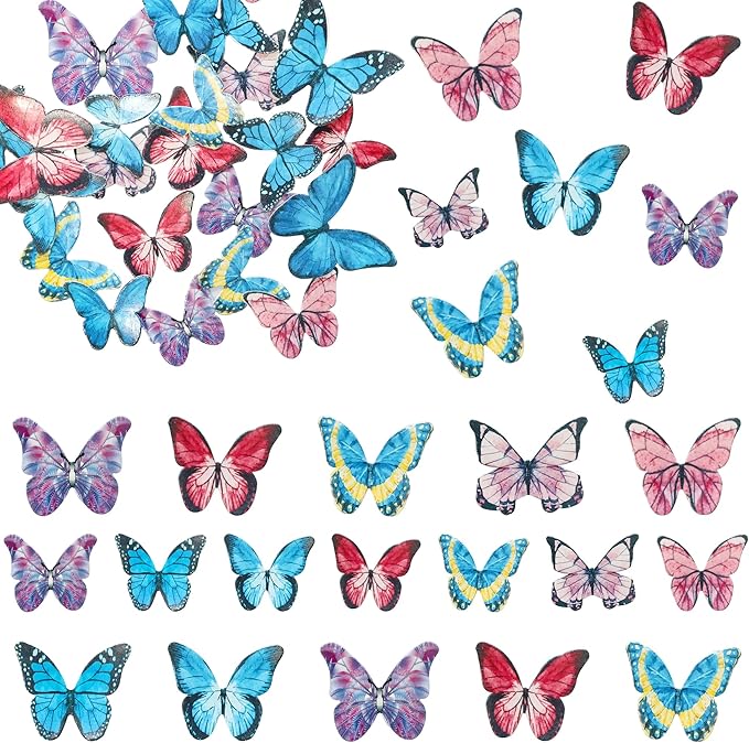 Ephlyn 40Pcs Edible Butterfly Cupcake Toppers 3D Butterfly Cake Picks Mixed - Image 3