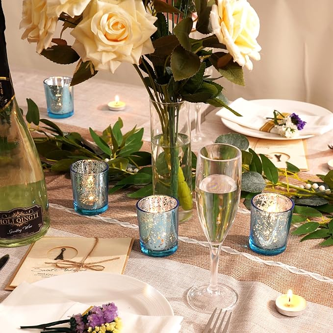 Homemory 36 Pcs Blue Votive Candle Holders, Mercury Glass Candle Holder - Image 3