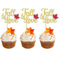 24 PCS Fall in Love Cupcake Toppers Glitter Maple Leaf Fall Theme Bridal Shower by ZHUOWEISM