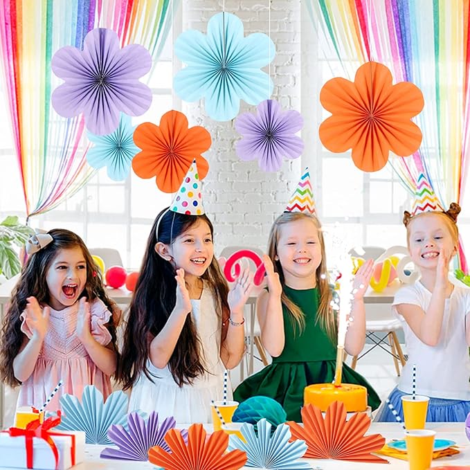 SUNBEAUTY 9 PCS Flower Party Decorations Paper Fans Classroom Decoration Paper - Image 4