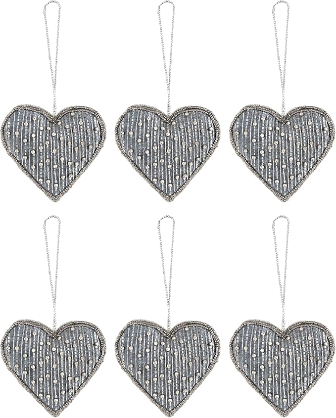 Set of 6 Beaded Heart Ornaments - Image 6