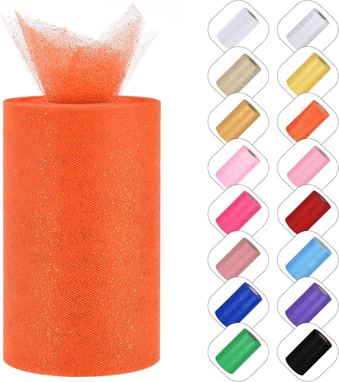 Glitter Tulle Rolls 6” by 50 Yards Sparkle Tulles Fabric Ribbon Sequin Tulle by ICOSHOW