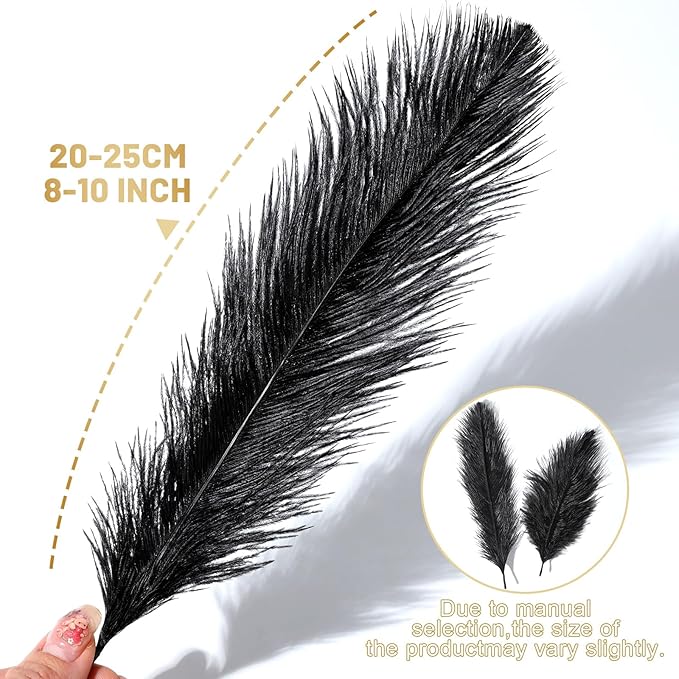 FANDAMEI 20 Pcs Black Ostrich Feathers, 8-10 inch, Feathers - Image 3