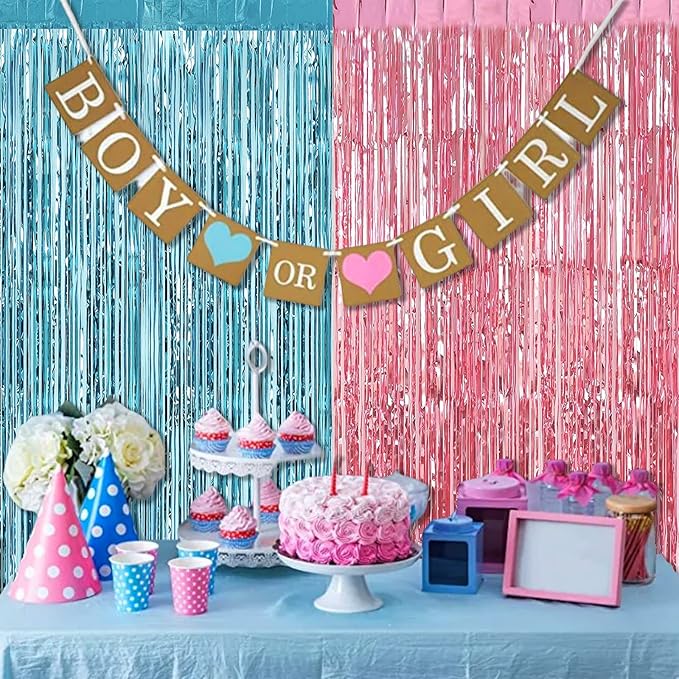4 Pack 3.2Ft x 6.6Ft Pink Blue Fringe Curtain Backdrop, Metallic Tinsel Foil - Image 5