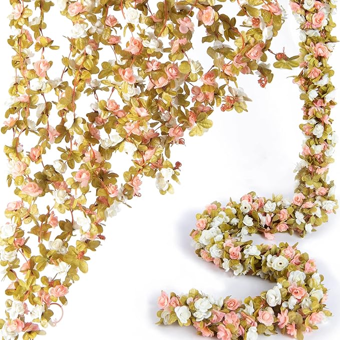 8 Pcs x 8.2 ft Flower Garland Artificial Rose Vine Flowers by PONKING