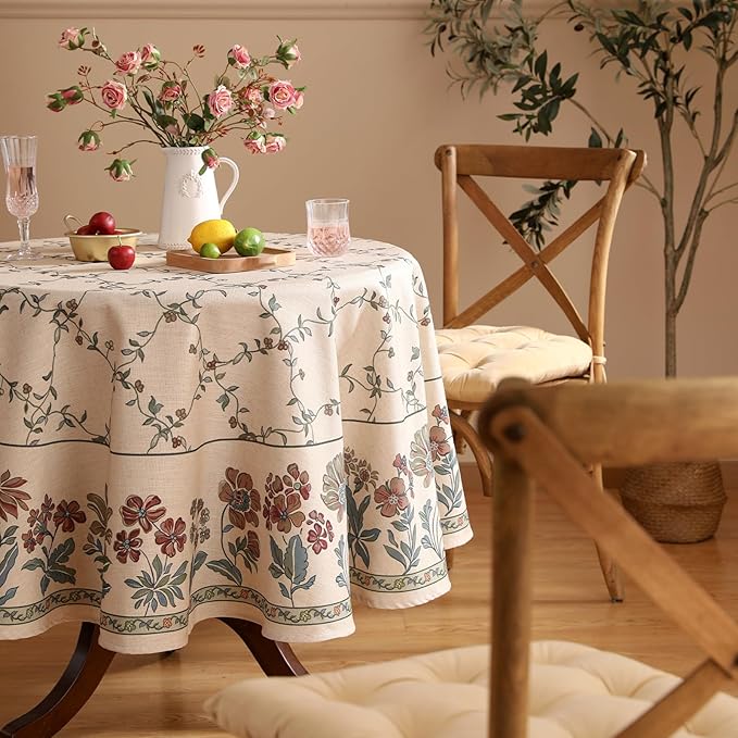 patdrea Designer Vintage Linen Round Table Cloth, Durable Breathable Floral - Image 8