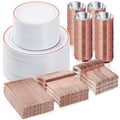 BESTVIP 600PCS Plastic Dinnerware Set, Rose Gold Disposable Plates by Bestvip