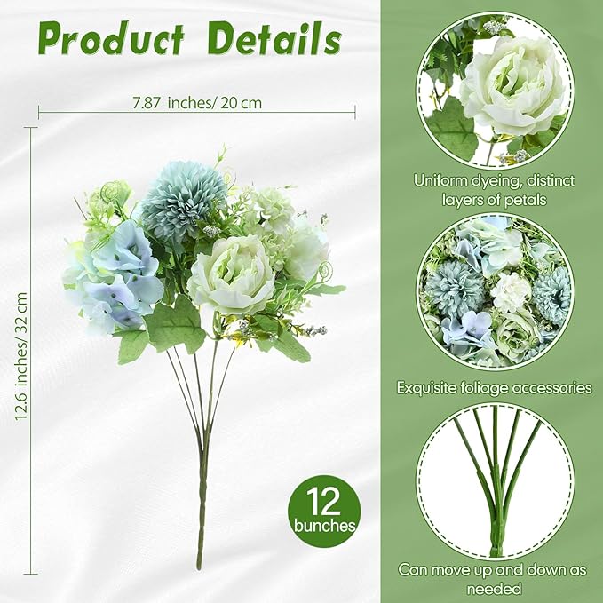 Tigeen Artificial Flowers Artificial Peonies Silk Flowers Faux Peony Fake Peony - Image 2