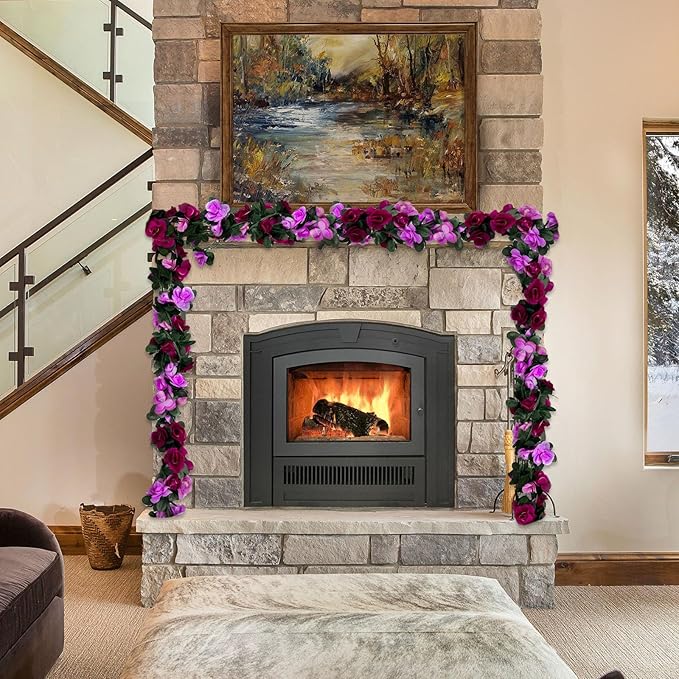 8Pcs 63Ft Purple Rose Garland, Fake Rose Hanging Flowers, Artificial Flower Vine - Image 3