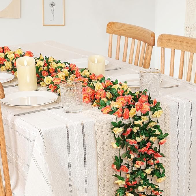 KHOYIME 9 Pack 72 FT Artificial Flower Garland, Fake Champagne Roses Vines Silk - Image 2