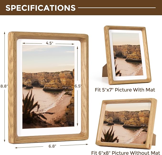 6x8 Frame USA-Sourced Natural Oak Wood Solid Wood Photo Frame Handcrafted - Image 2