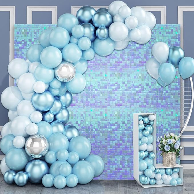 24PCS Colorful Ice Blue Shimmer Wall Backdrop, Square Sequin Photo Backdrops - Image 3