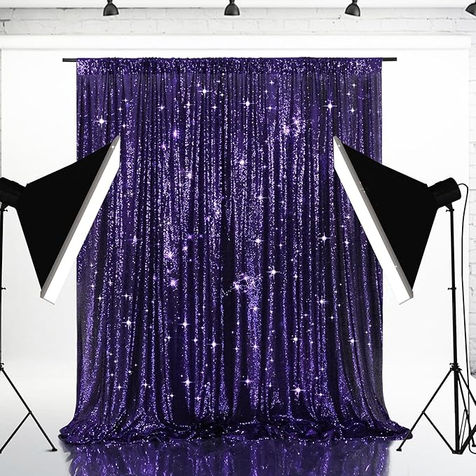 Eternal Beauty Purple Sequin Backdrop, 5x7 Ft Halloween Glitter Background - Image 3